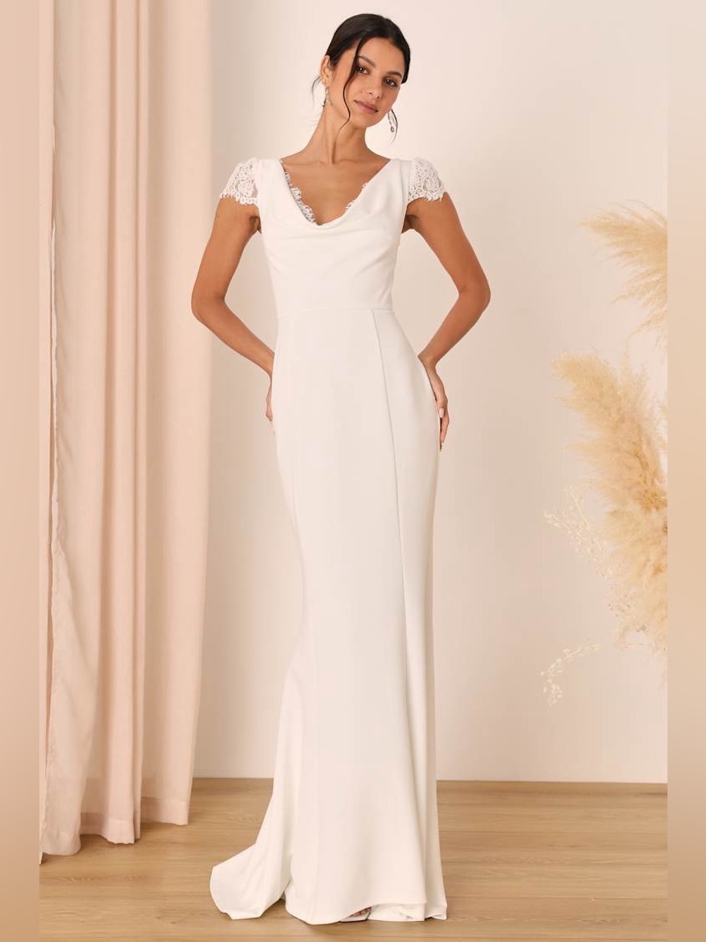 Lulus Forever Beloved White Lace Cap Sleeve Mermaid Maxi Dress Size Large